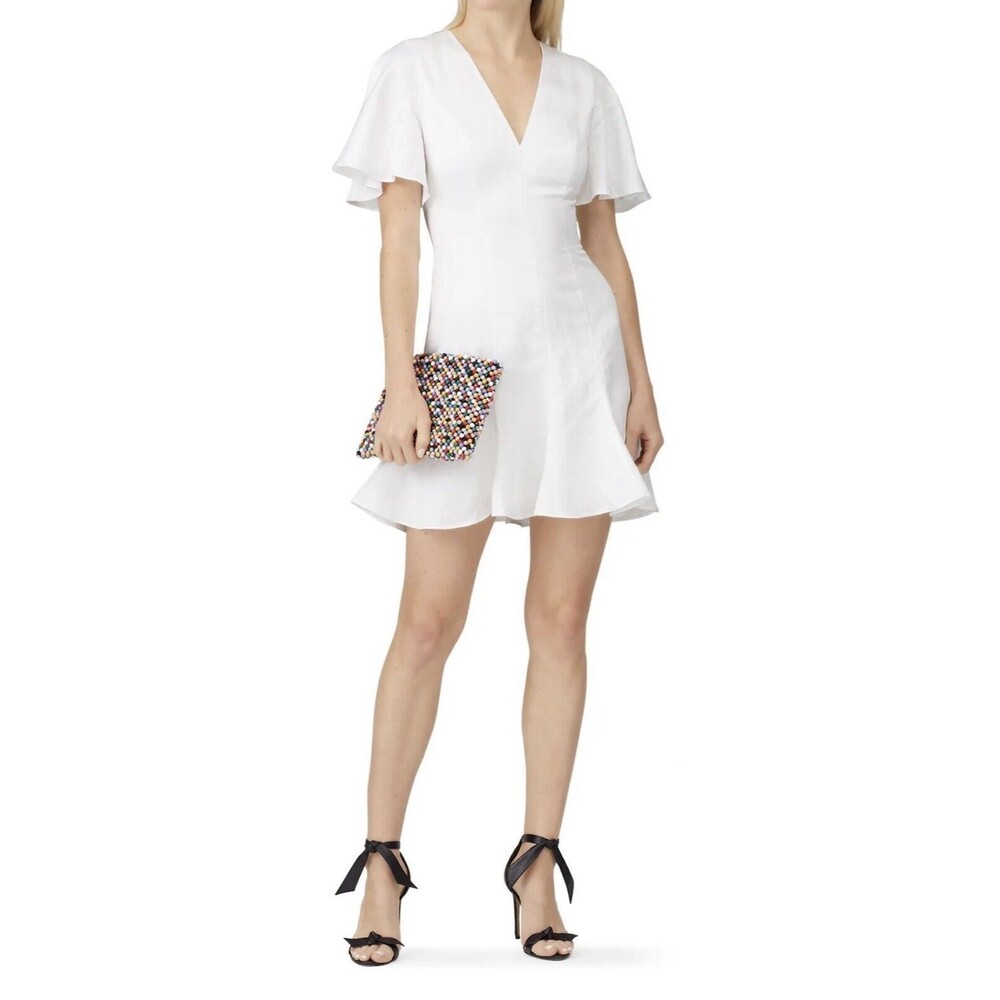 KEEPSAKE Ivory White Flounce Sleeve Romantic Mini Dress Women's SIZE 4